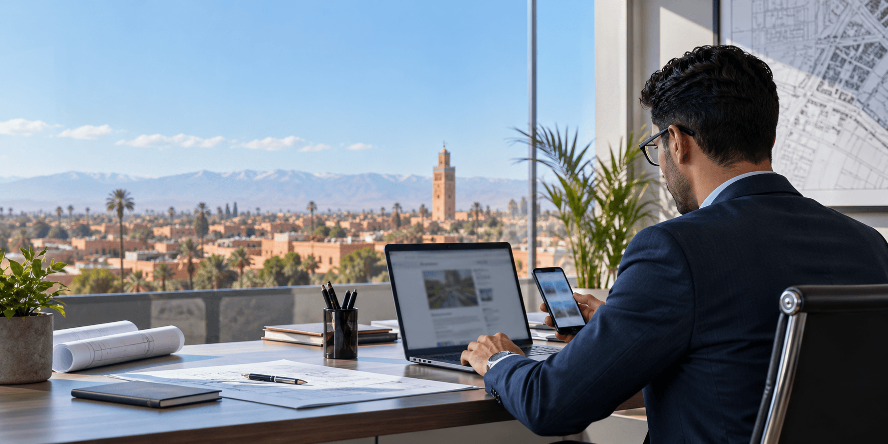 Travail sur des services numériques dans un bureau à Marrakech